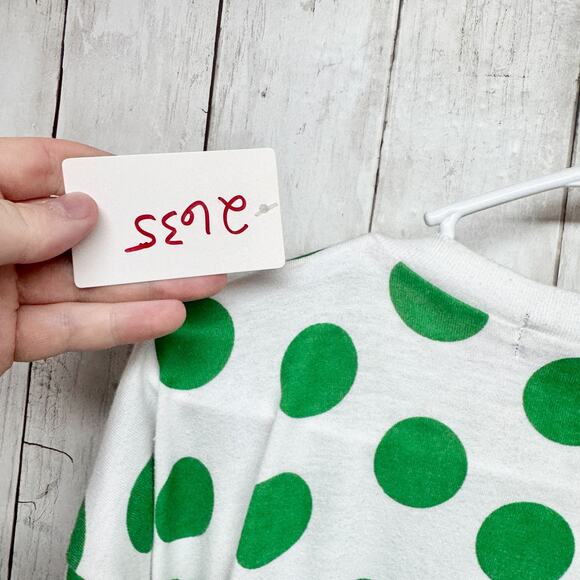One Step Up Top Women Size Large White Green Polka Dot Crewneck Short Sleeve Tee - Picture 2 of 6